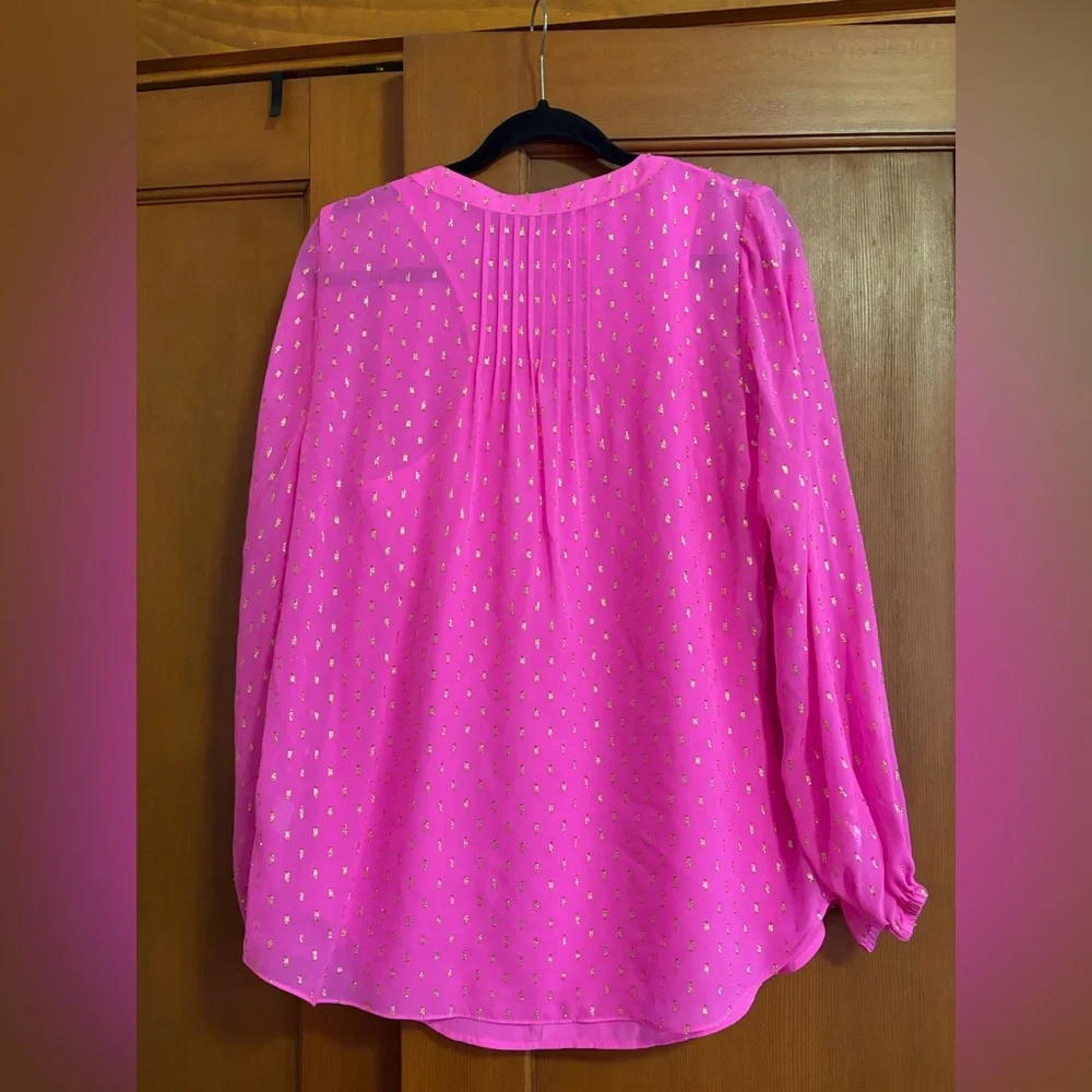 LILLY PULITZER HOT PINK AND METTALLIC GOLD COLBY SILK BLEND BLOUSE TOP L w CAMI - Picture 5 of 11